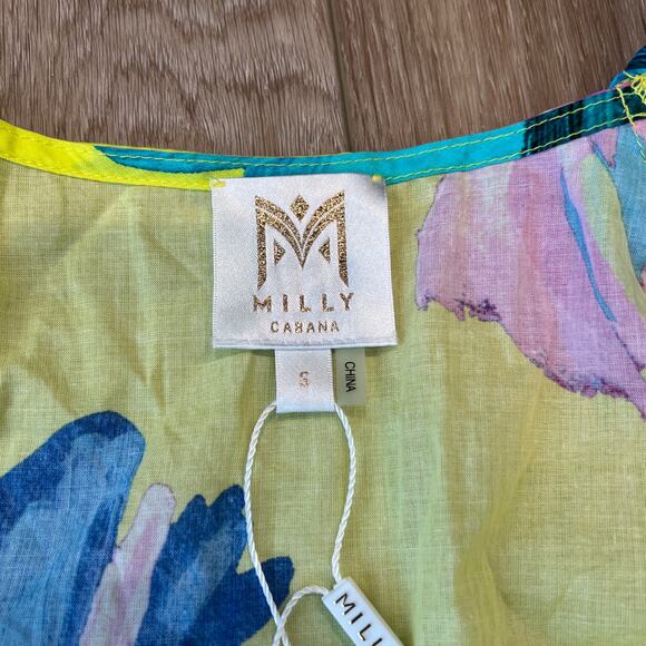 MILLY CABANA Women's Dana Floating Cosmos Dress Size S In Jux Neon Yellow - Picture 12 of 15